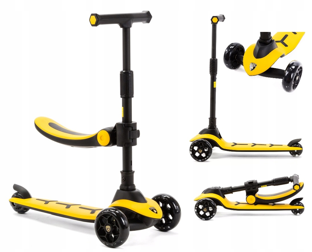 Hulajnoga Jeździk 2w1 Lamborghini z siedziskiem Led koła Regulowana 12m+