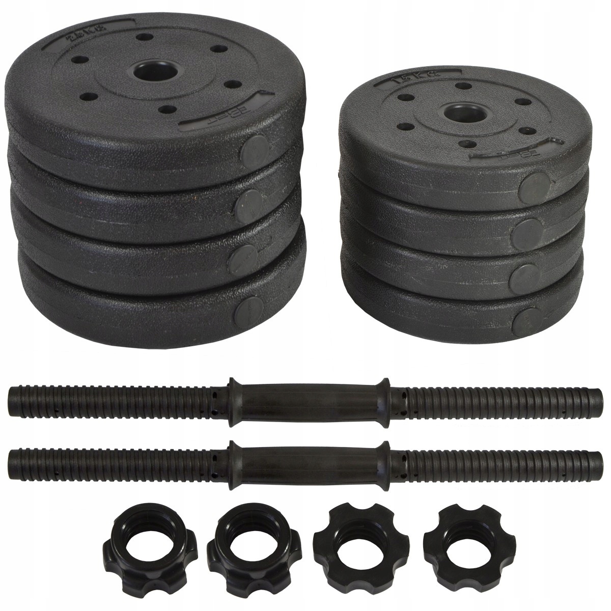 ZESTAW 16kg OBCIĄŻENIA talerze + 2 gryfy 2x8kg SET Wyposażenie dodatkowe brak