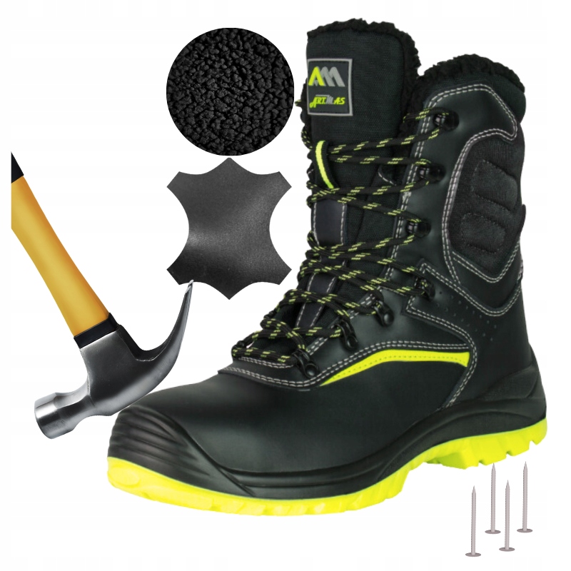 Vysoké pánské zimní pracovní boty Zateplené kožené, voděodolné s špičkou