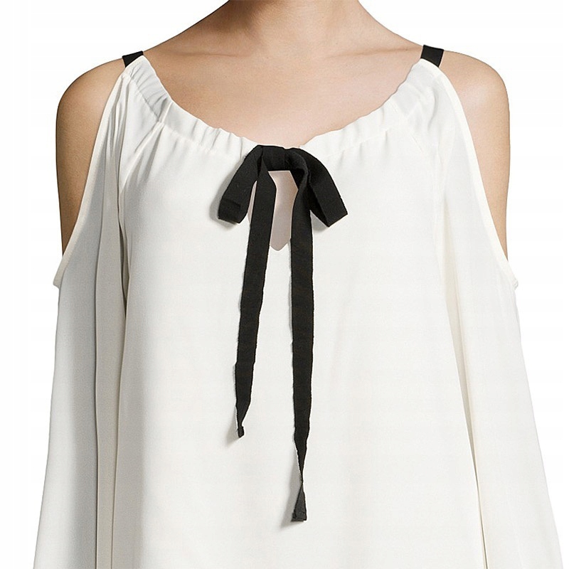 BLUZKA TOP biała ODKRYTE RAMIONA WSTĄŻKI M 24h Wzór dominujący inny wzór