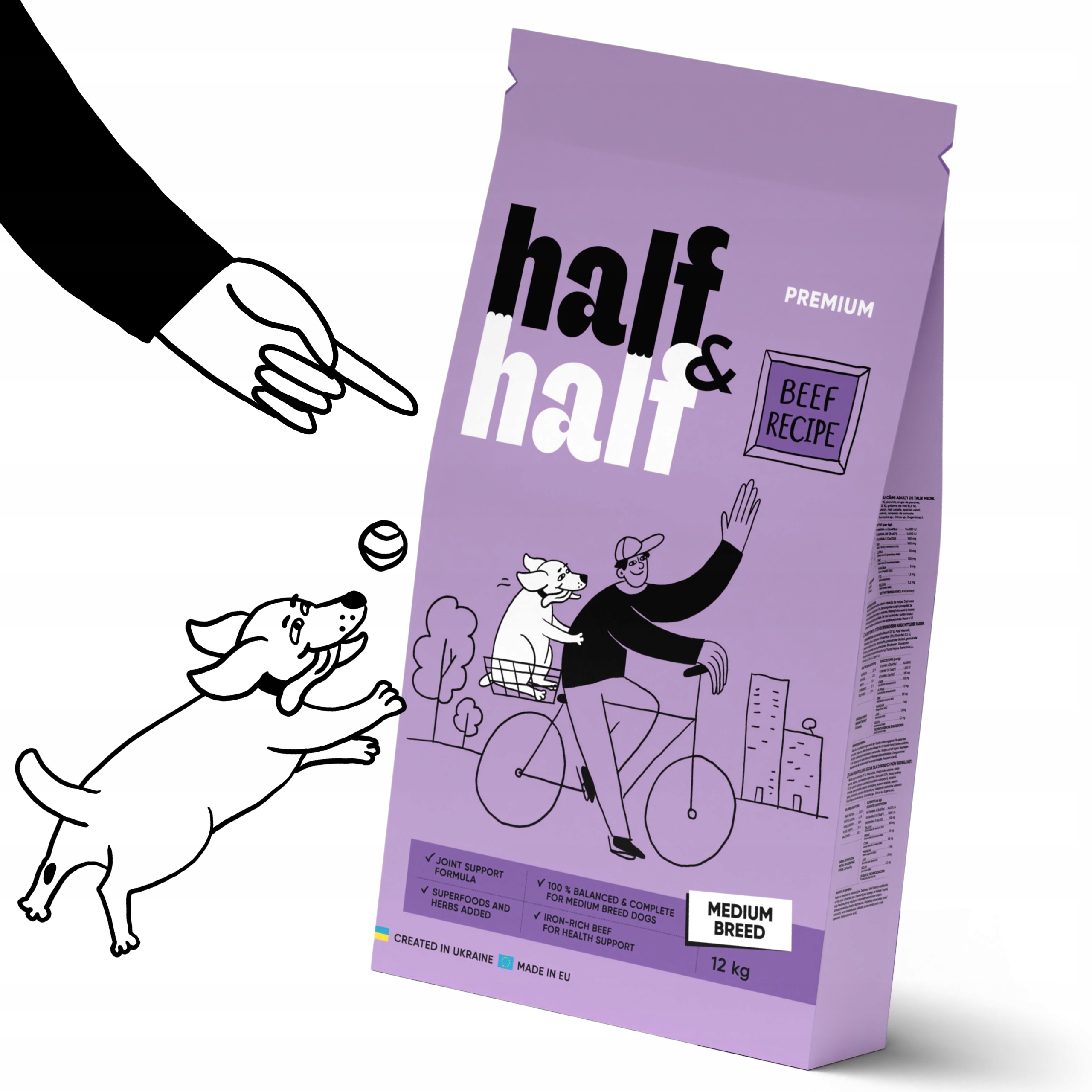 Levně Half&half suché krmivo pro psy středních plemen s hovězím masem 12 kg