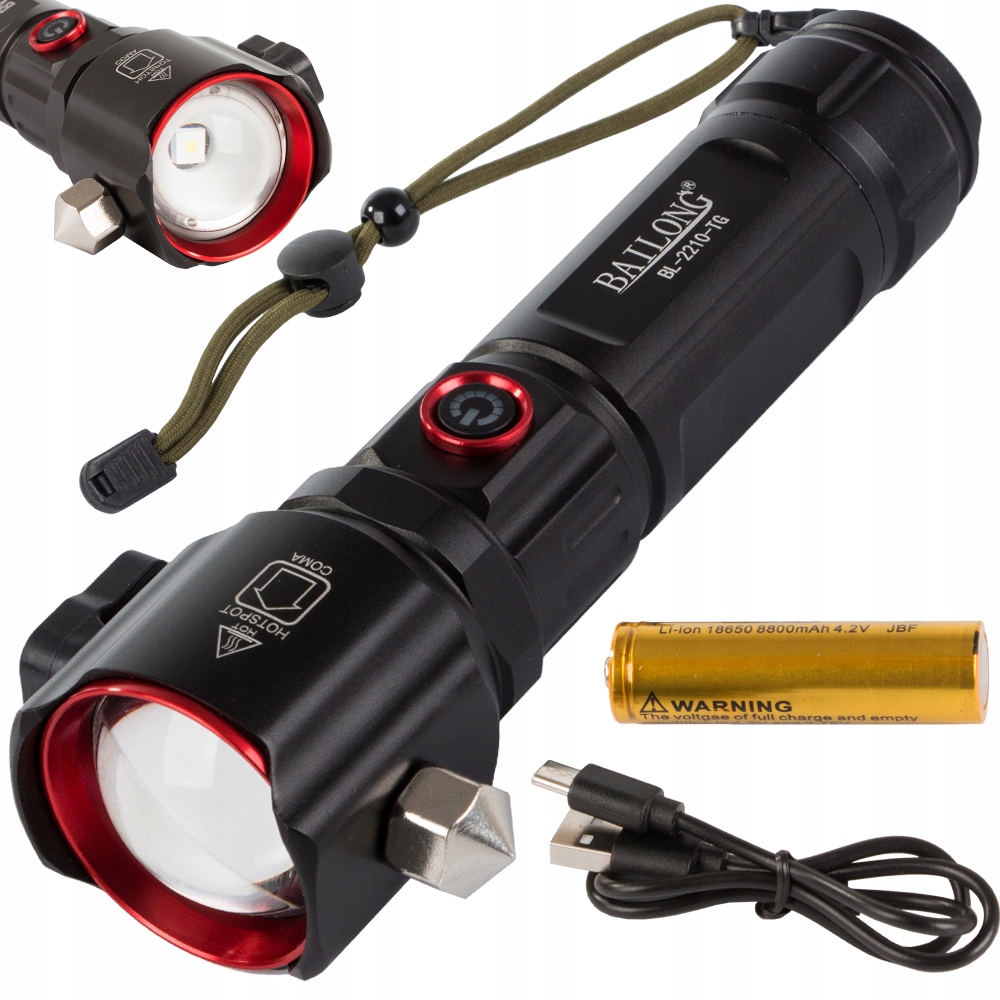 LATARKA WOJSKOWA ŻYCIA BAILONG MŁOTEK NÓŻ ZOOM 2w1 TAKTYCZNA SAMOCHODOWA