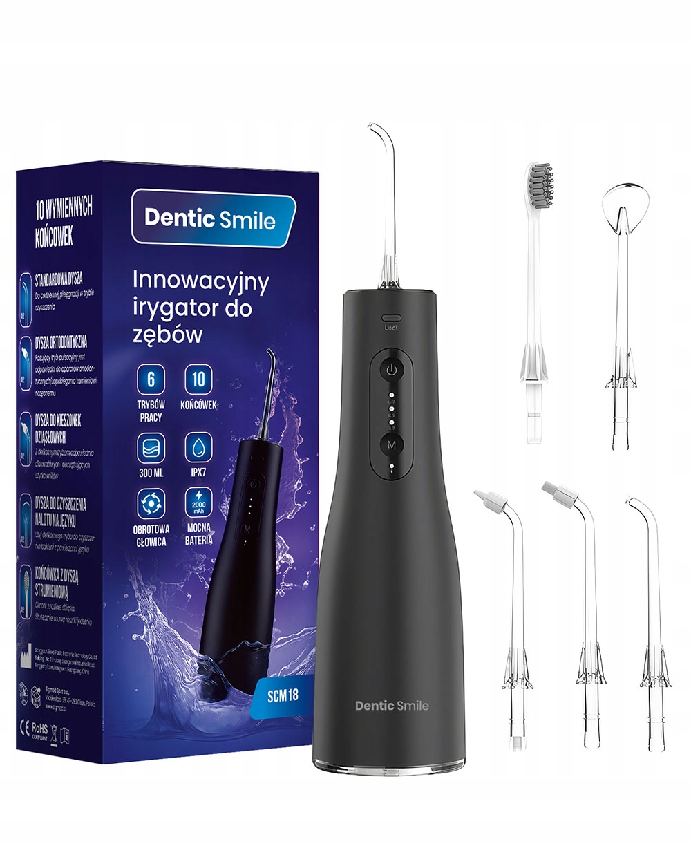 Irygator do Zębów Dentystyczny Bezprzewodowy Mocny 10 Dysz 6 Trybów 300ml