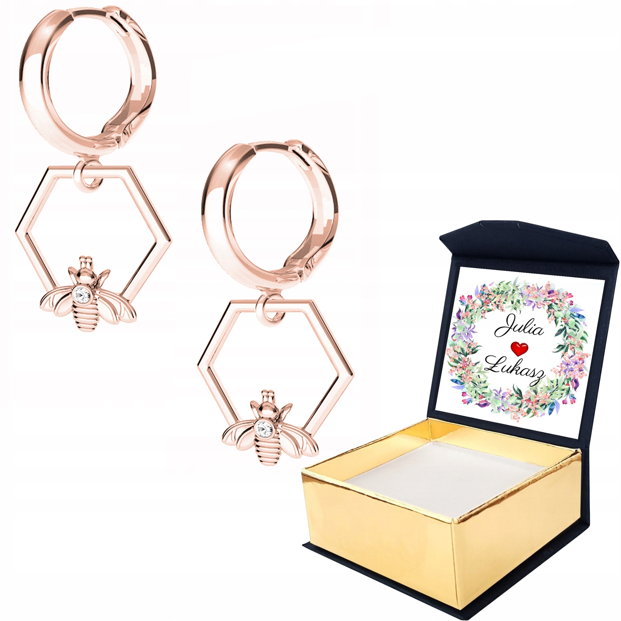Náušnice růžové zlato Včelí plástev Vlastní Potisk