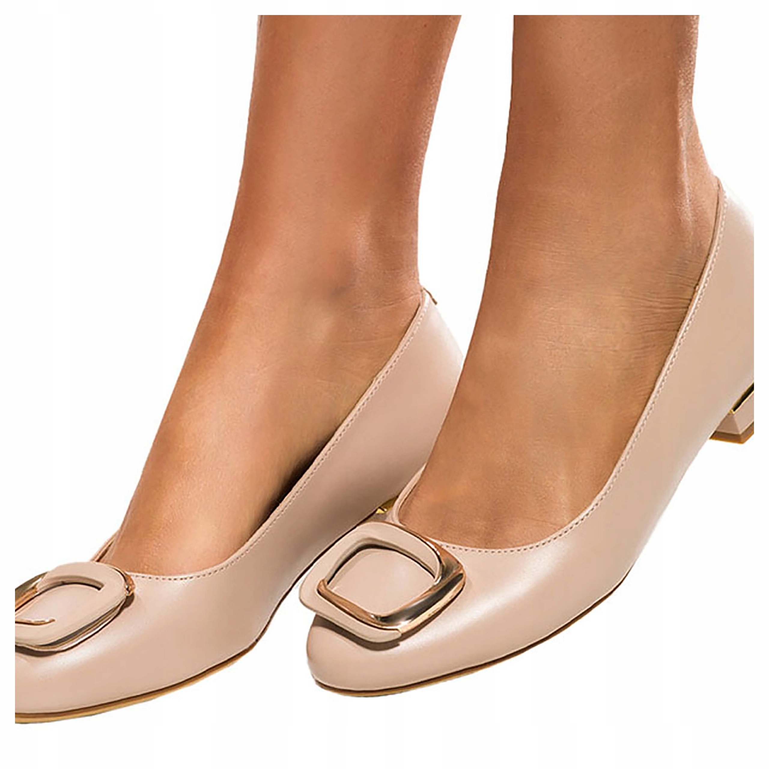 Baleríny Dámské Béžové S Nízkým Podpatkem Nazouvací Kožená Vložka vel 36