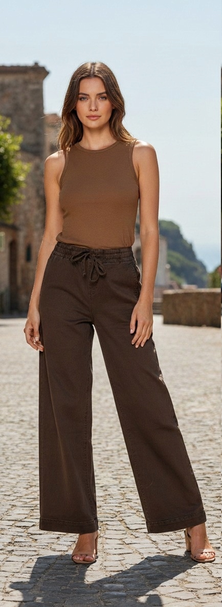 SPODNIE DAMSKIE JEANSY DZWONY SZEROKIE WIDE LEG CZEKOLADOWE BRĄZOWE S Rozmiar S