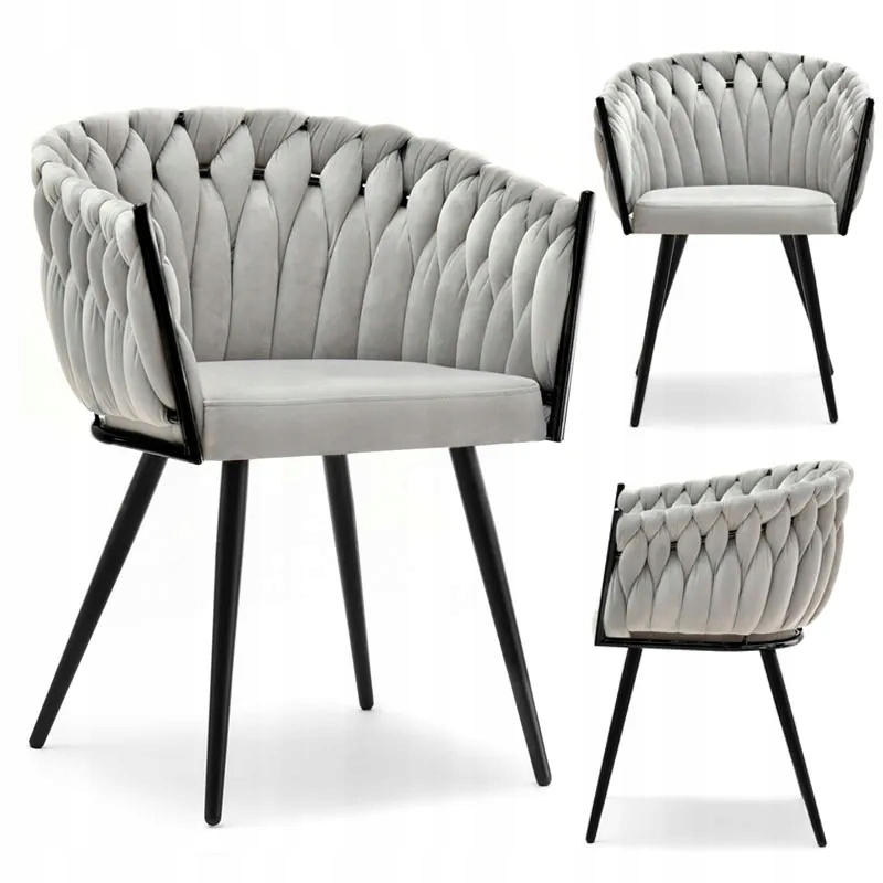 ELEGANCKIE KRZESŁO Z WELURU Z PRZEPLATANYM OPARCIEM DO SALONU ROSA SZARE