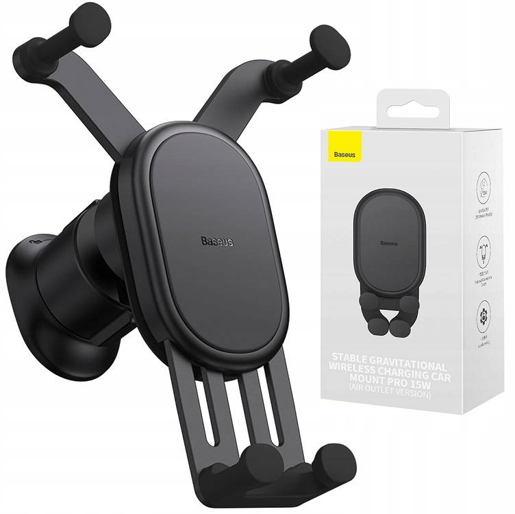 BASEUS UCHWYT SAMOCHODOWY DO KRATKI GRAWITACYJNY Z ŁADOWARKĄ BEZPRZEWODOWĄ