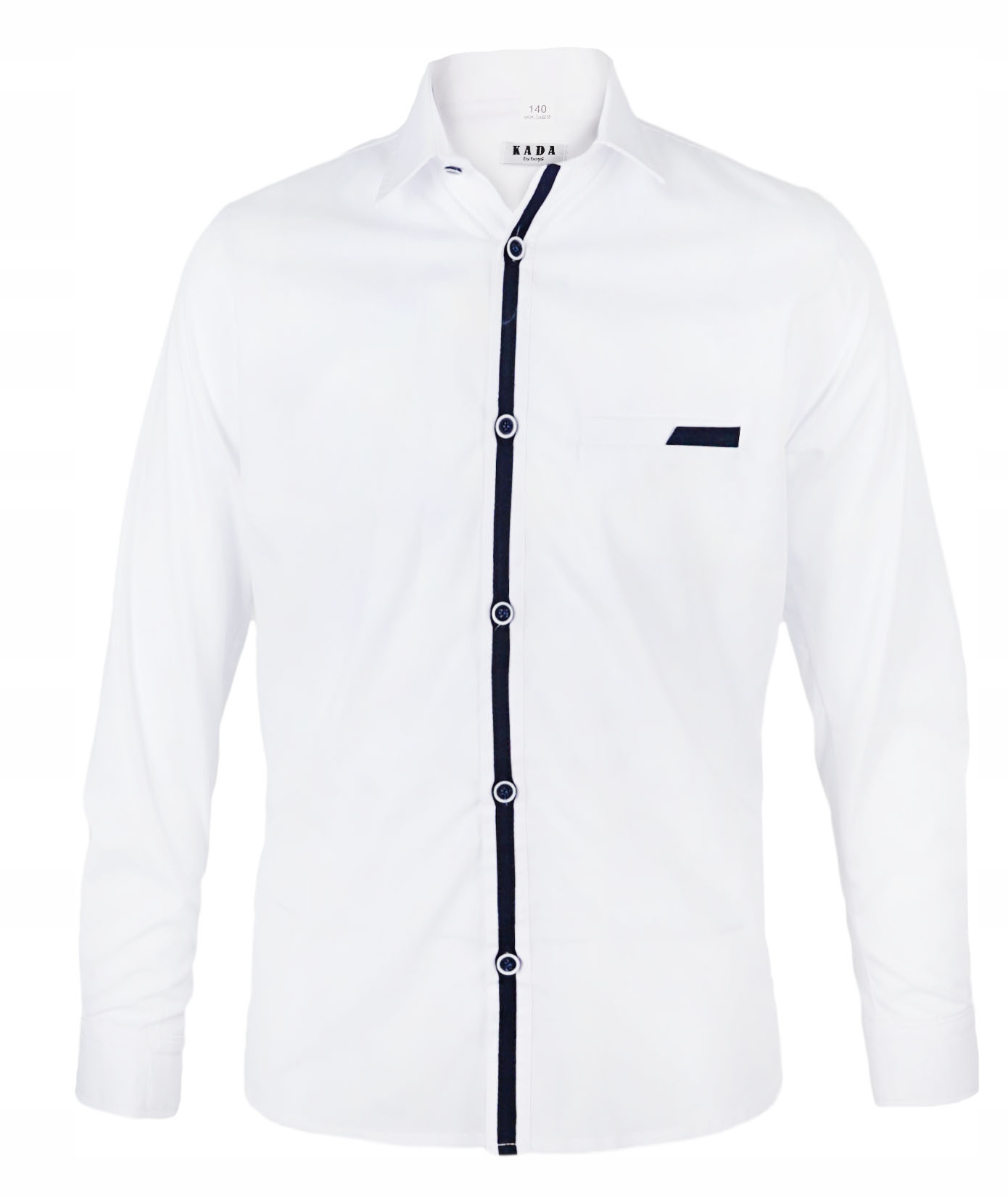 Koszula dla chłopca biała z granatem długi rękaw z kołnierzem KADA 164
