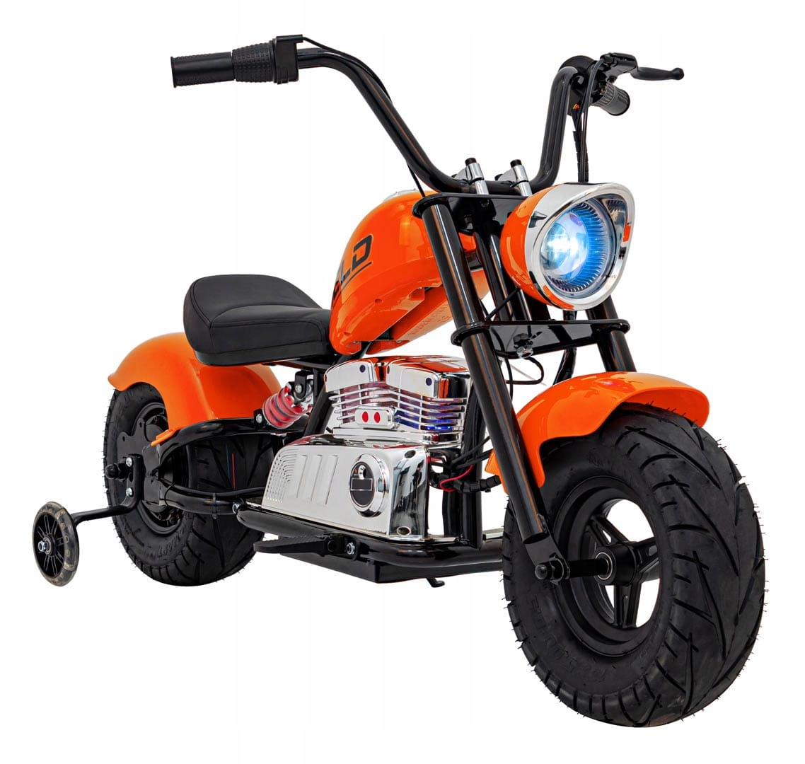Motor na akumulator dziecięcy Chopper Warrior Pomarańczowy ekoskóra audio
