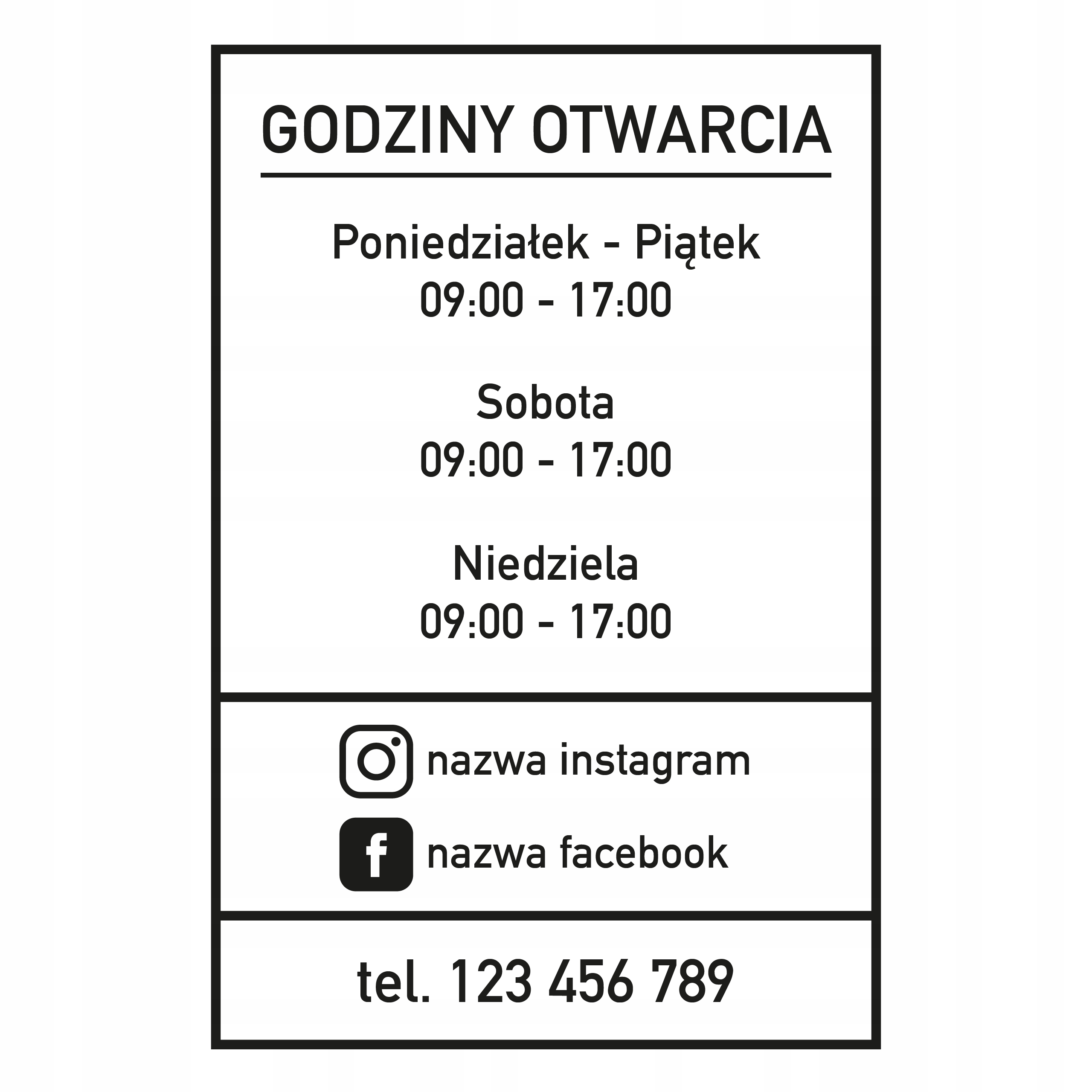 

Naklejka godziny otwarcia 40x60cm W40