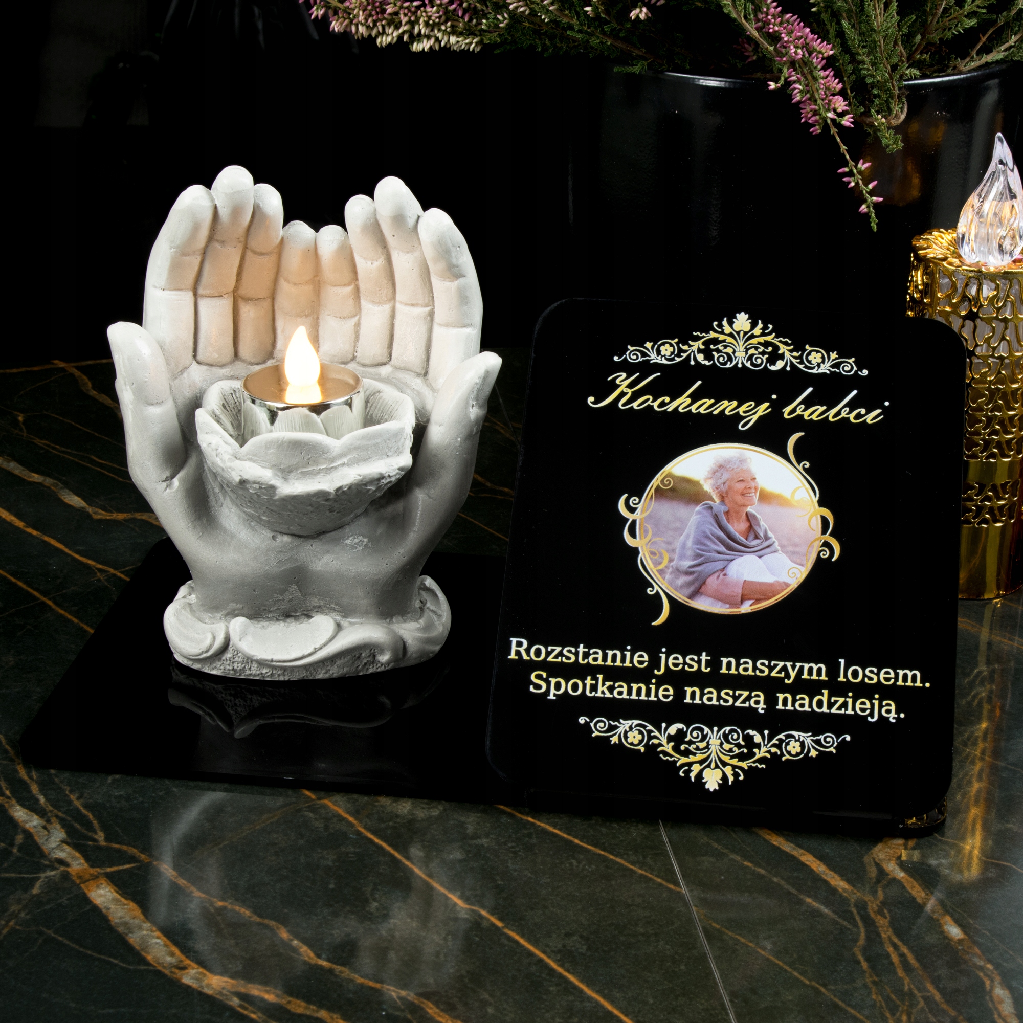 ZNICZ LED STATUETKA ZE ZDJĘCIEM NA CMENTARZ GRÓB Marka Decortrend