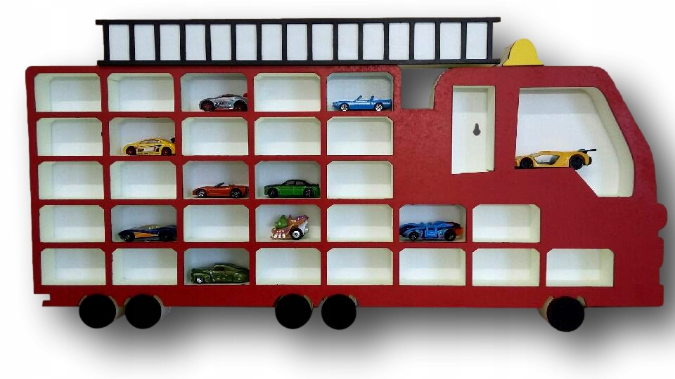 

Półka na Hot Wheels wóz strażacki na 30 autek