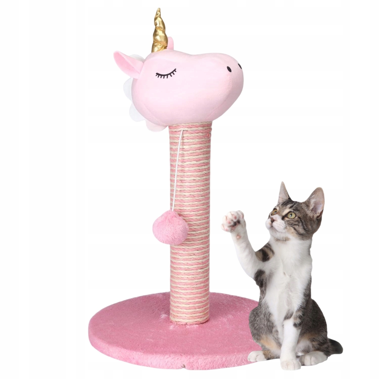 Levně Škrabadlo pro kočky Jednorožec Stabilní s závěsným míčem Ø 34 x 48 cm