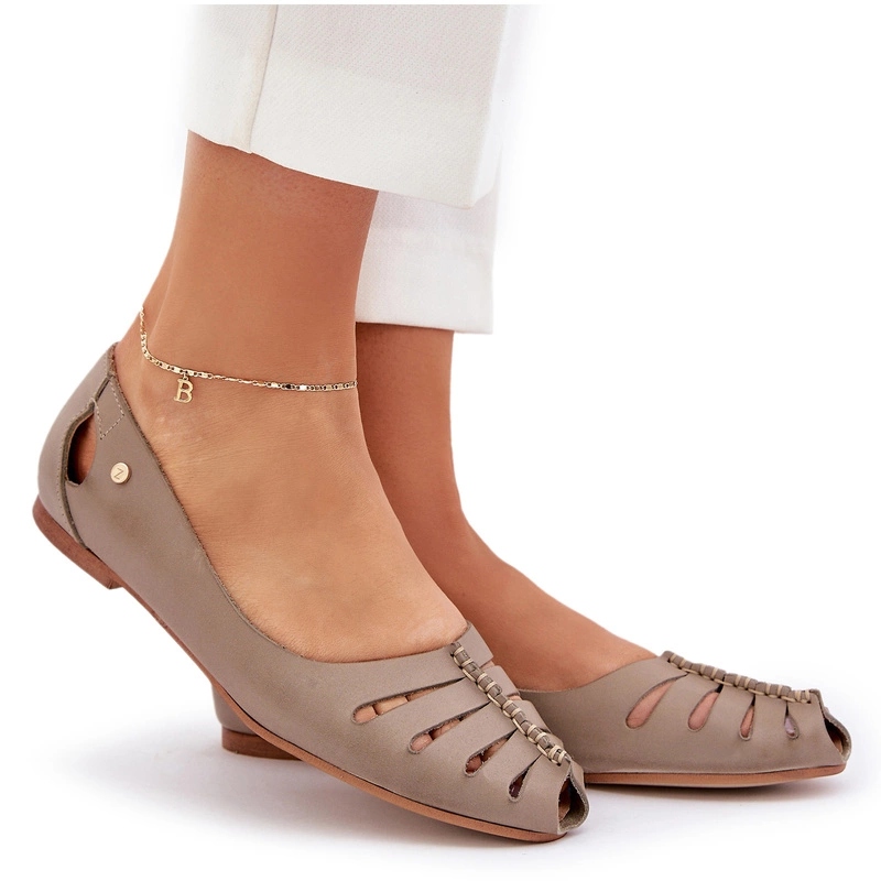 Zazoo 10009 Pohodlné Dámské Kožené Nazouvací Baleríny Tmavě Béžové 37