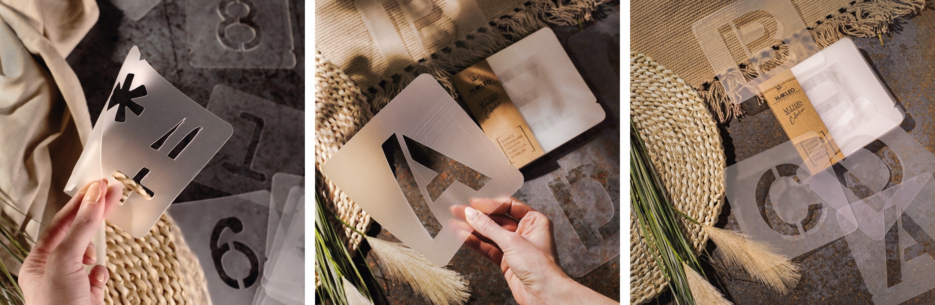 Szablony Malarskie LITERY i CYFRY 10 cm Wielorazowe Alfabet Zestaw 42 szt Motyw Litery i cytaty