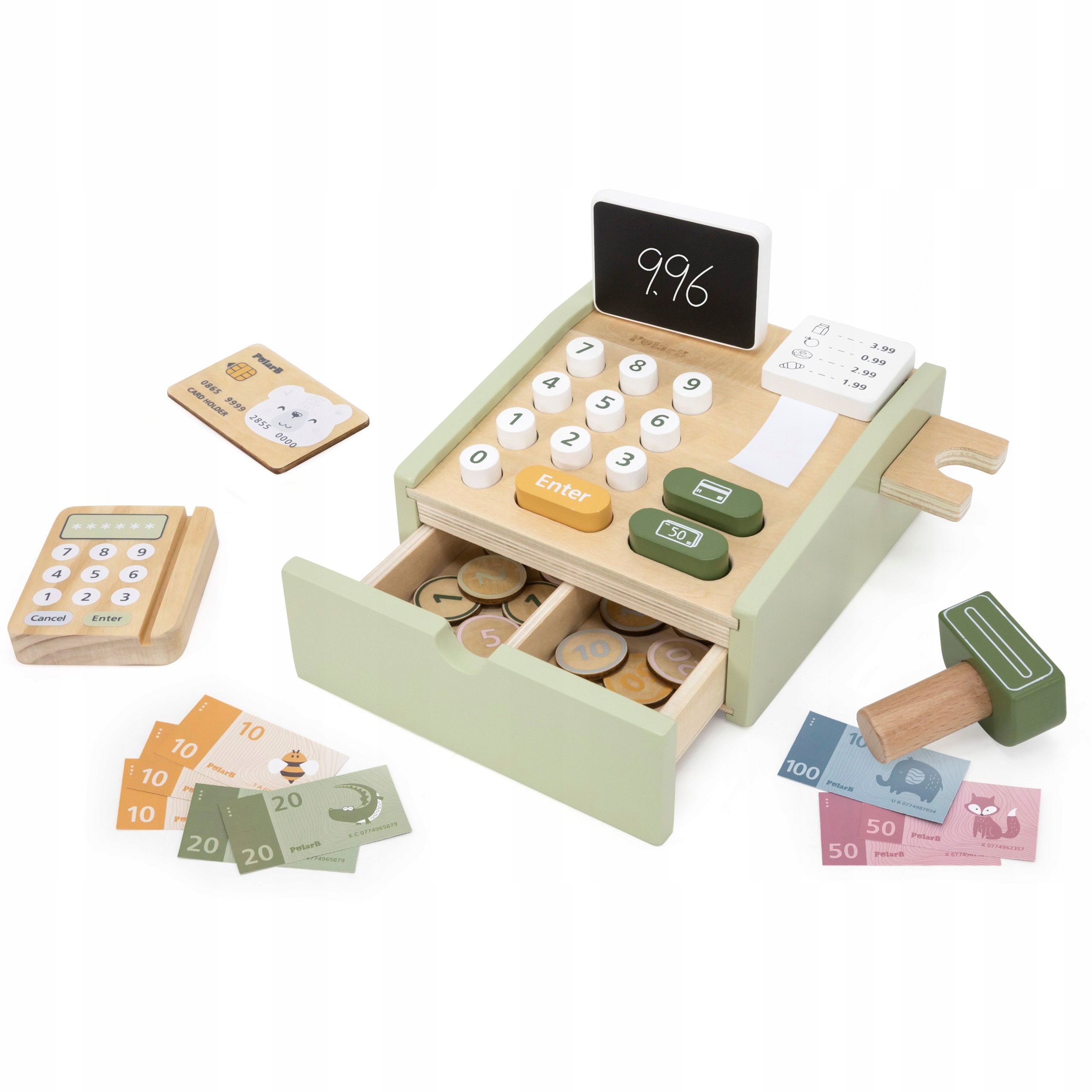 VIGA PolarB DREWNIANA KASA SKLEPOWA ZIELONA TERMINAL PŁATNICZY PIENIĄDZE Marka Viga