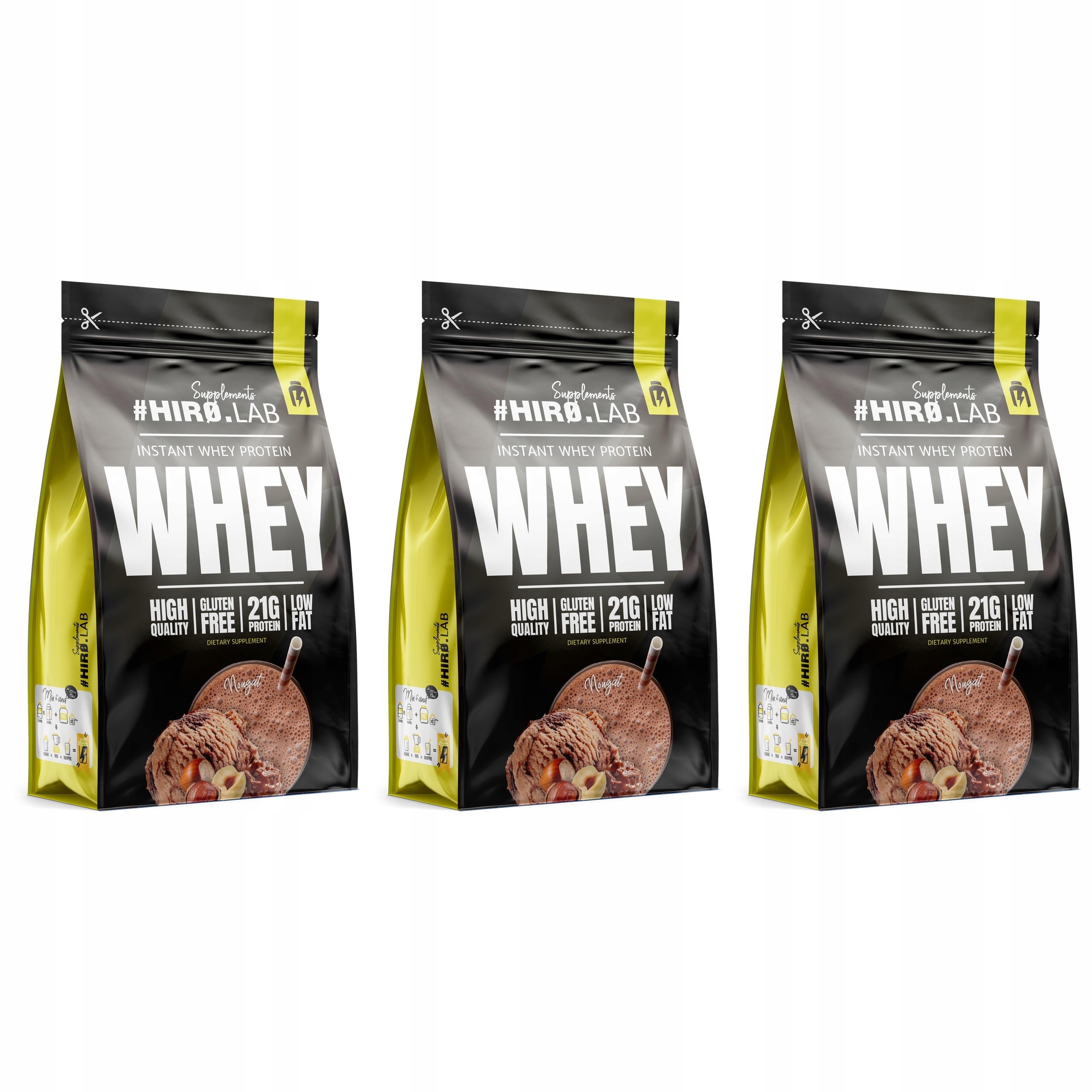 3x Hiro.Lab Instant Whey Protein 750g Protein Koncentrát Wpc Ořech