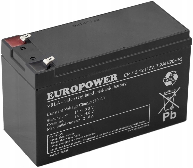 Akumulator Bateria Agm Vrla Europower EP7.2-12 12V 7,2AH Ep 7.2-12 7Ah EP7