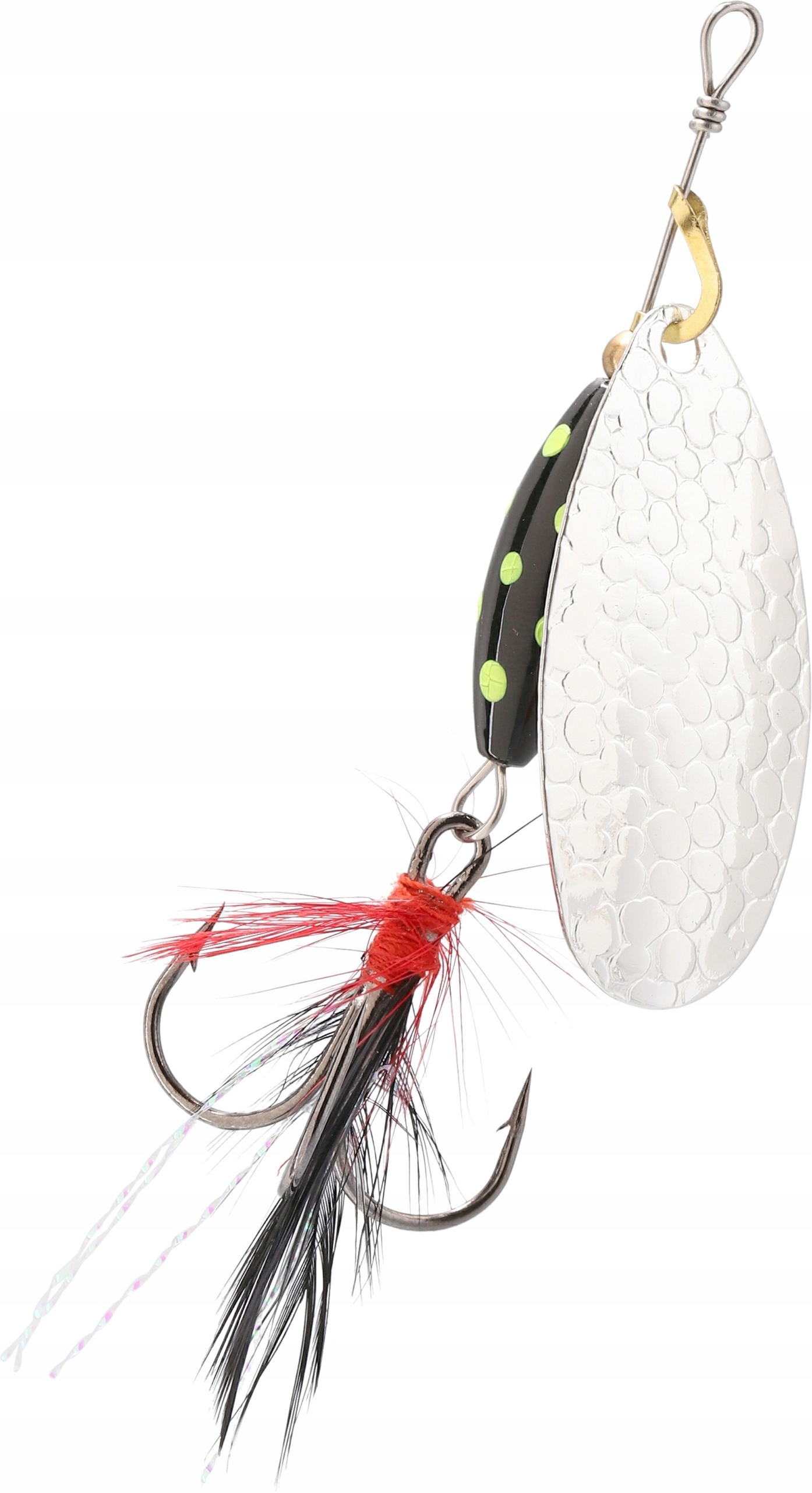 Mikado błystka obrotowa z chwostem M-grub srebrna 3 Black Lemon 9g