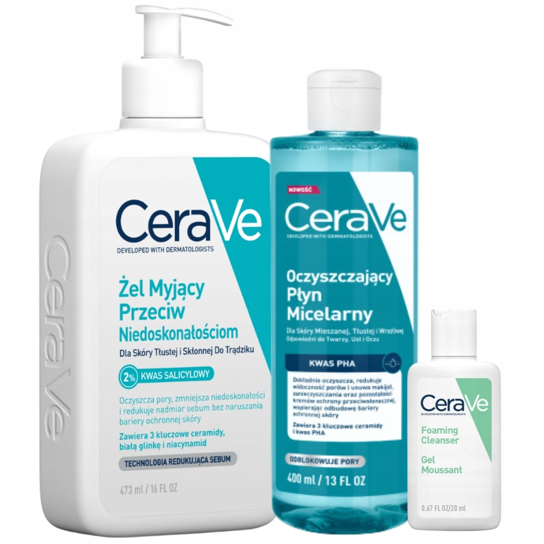 CeraVe Żel myjący na niedoskonałości 473ml Płyn micelarny do twarzy 400ml