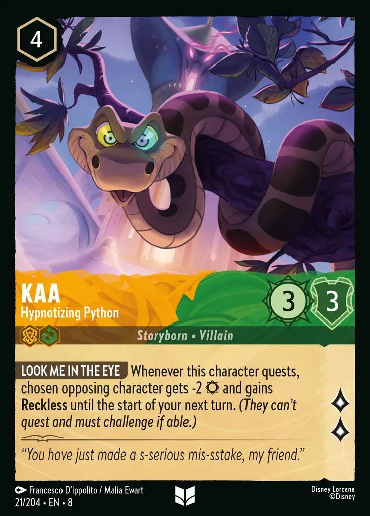 Disney Lorcana Kaa Hypnotizing Python 8JAF #021