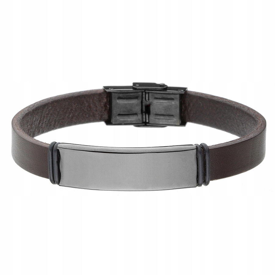 Náramek Manoki pánský Ocel 316L hnědá kůže 21 cm