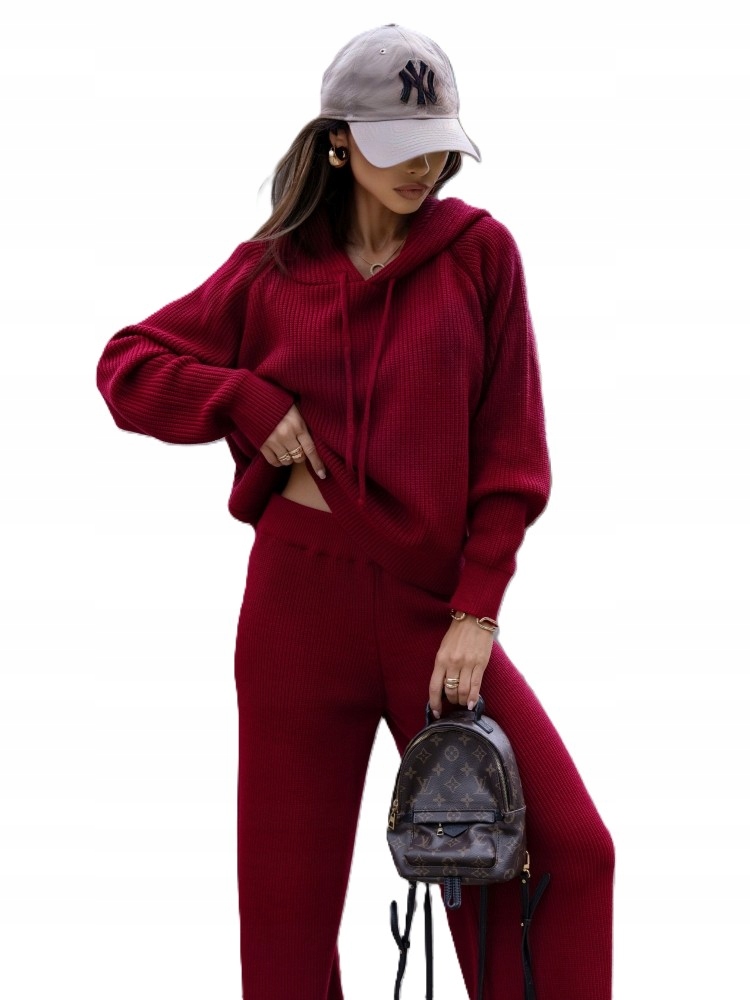 Cocomore Pletené tepláky Komplet mikina s kapucí Bordová Uni