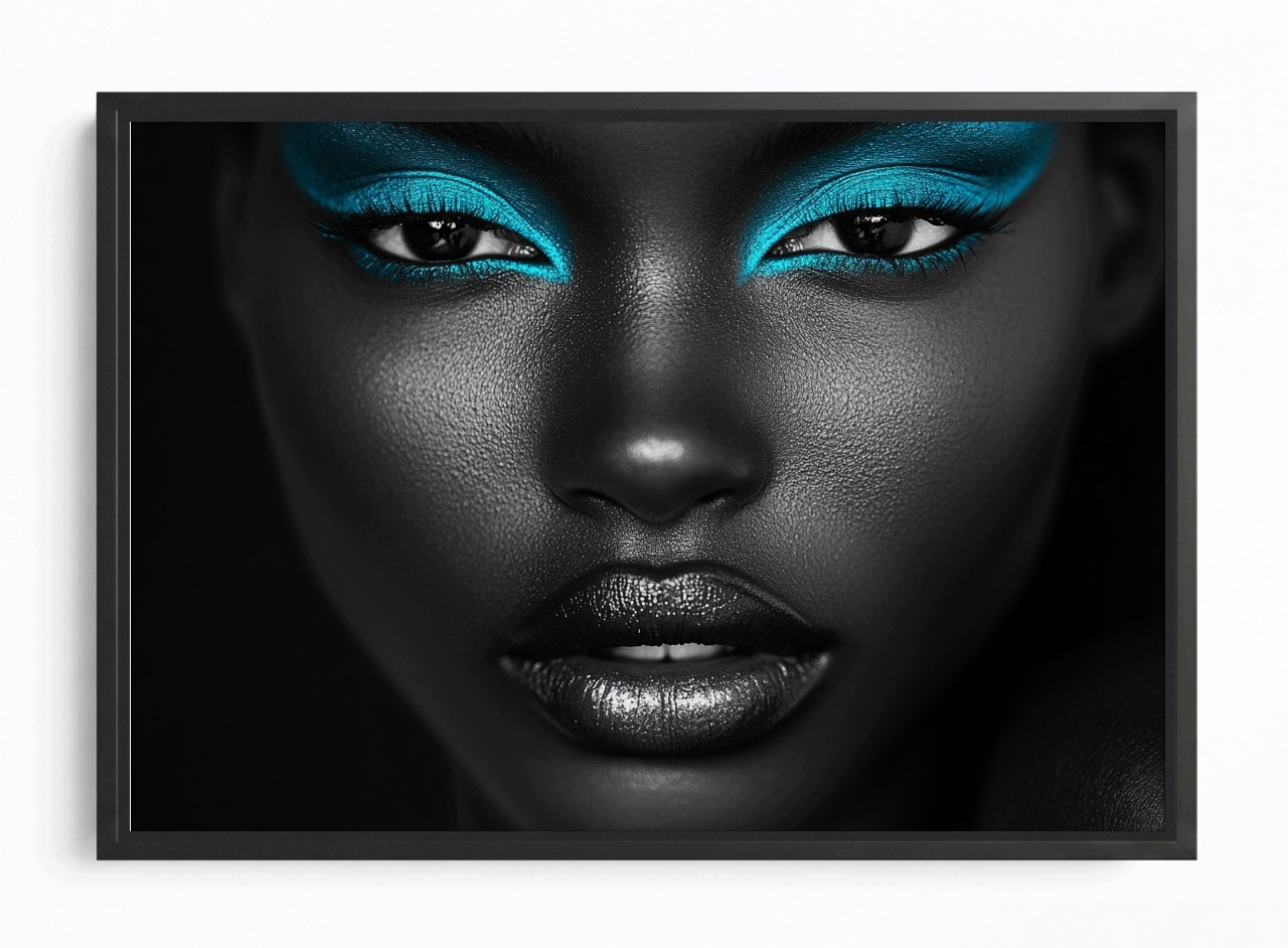 Obraz Rám Americký Box Portrét Žena Tvář Makro Foto Neon Turkus 60x40