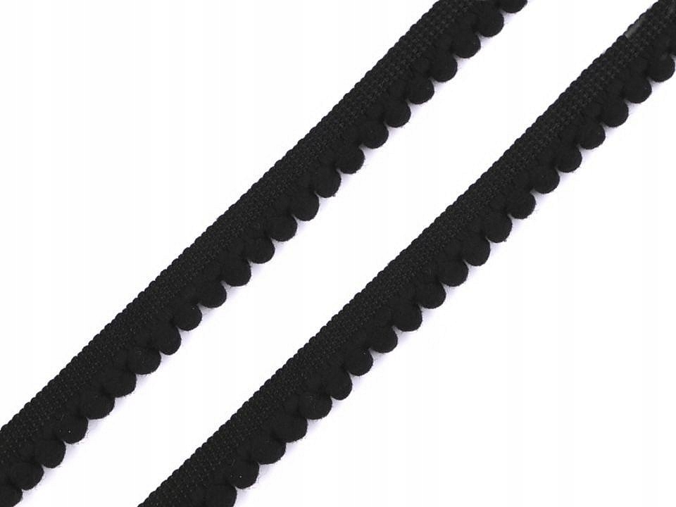 Taśma z pomponami pomponikami czarna 11mm śr.5mm