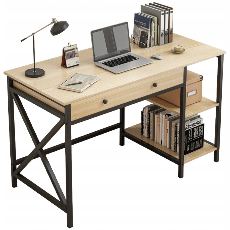 Počítačový Stôl Loft Industriálna Policová Zásuvka Svetlý Škandinávsky Dub