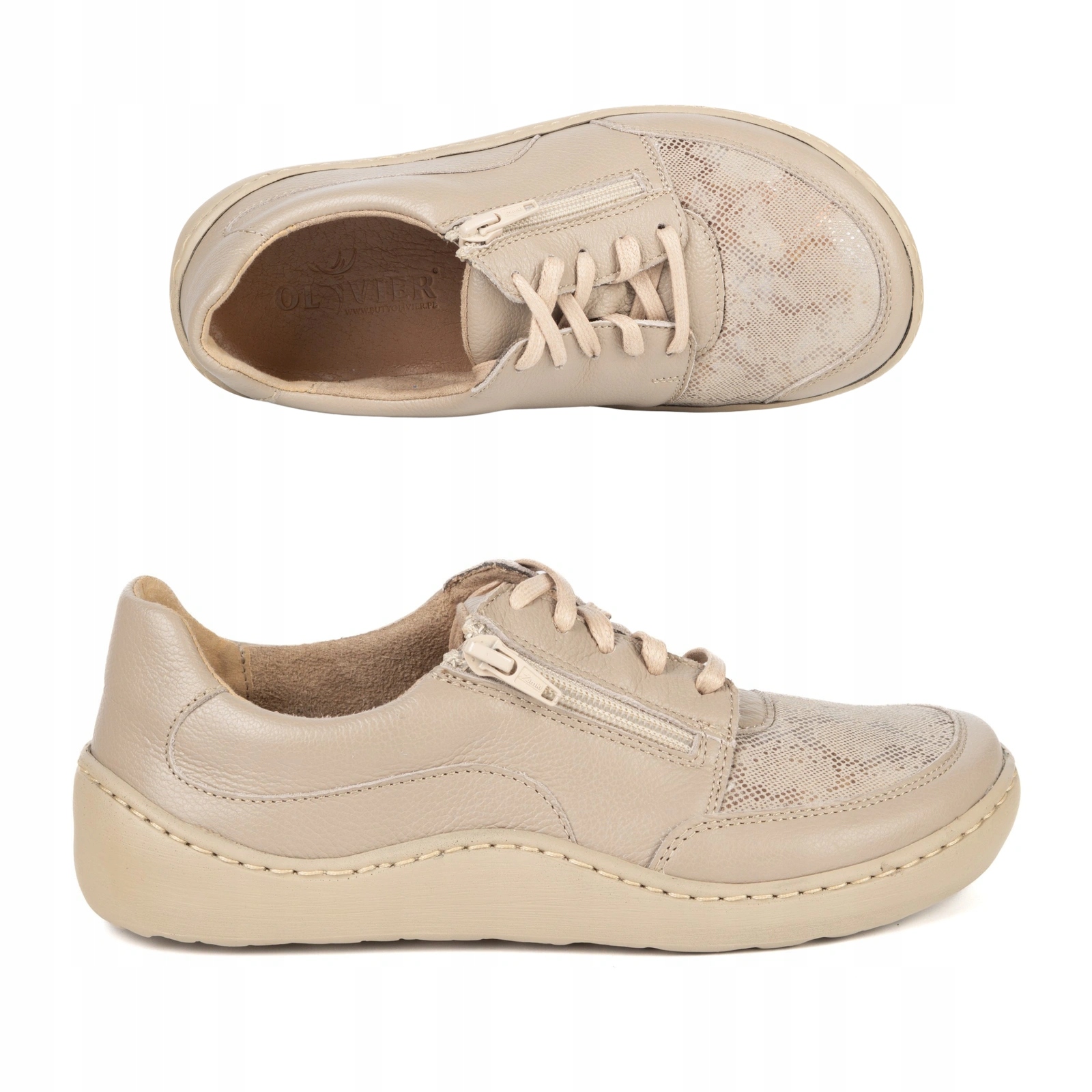 Dámské kožené polobotky Olivier 0793 W pro citlivé nohy, béžové 36