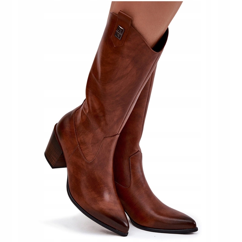 Kozačky Kovbojské Boty Přírodní Kůže Podpatek Zateplené Zazoo 70155 Hnědé 37