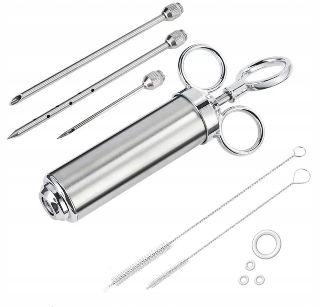 Levně Ocelová Stříkačka Na Marinování Masa 3 Jehly 60 M