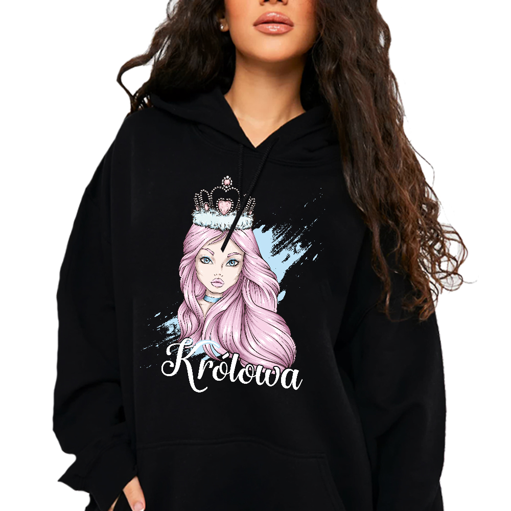 Mikina S Kapucí Hoodie Teplá bavlněná Královna Ženská motivace M
