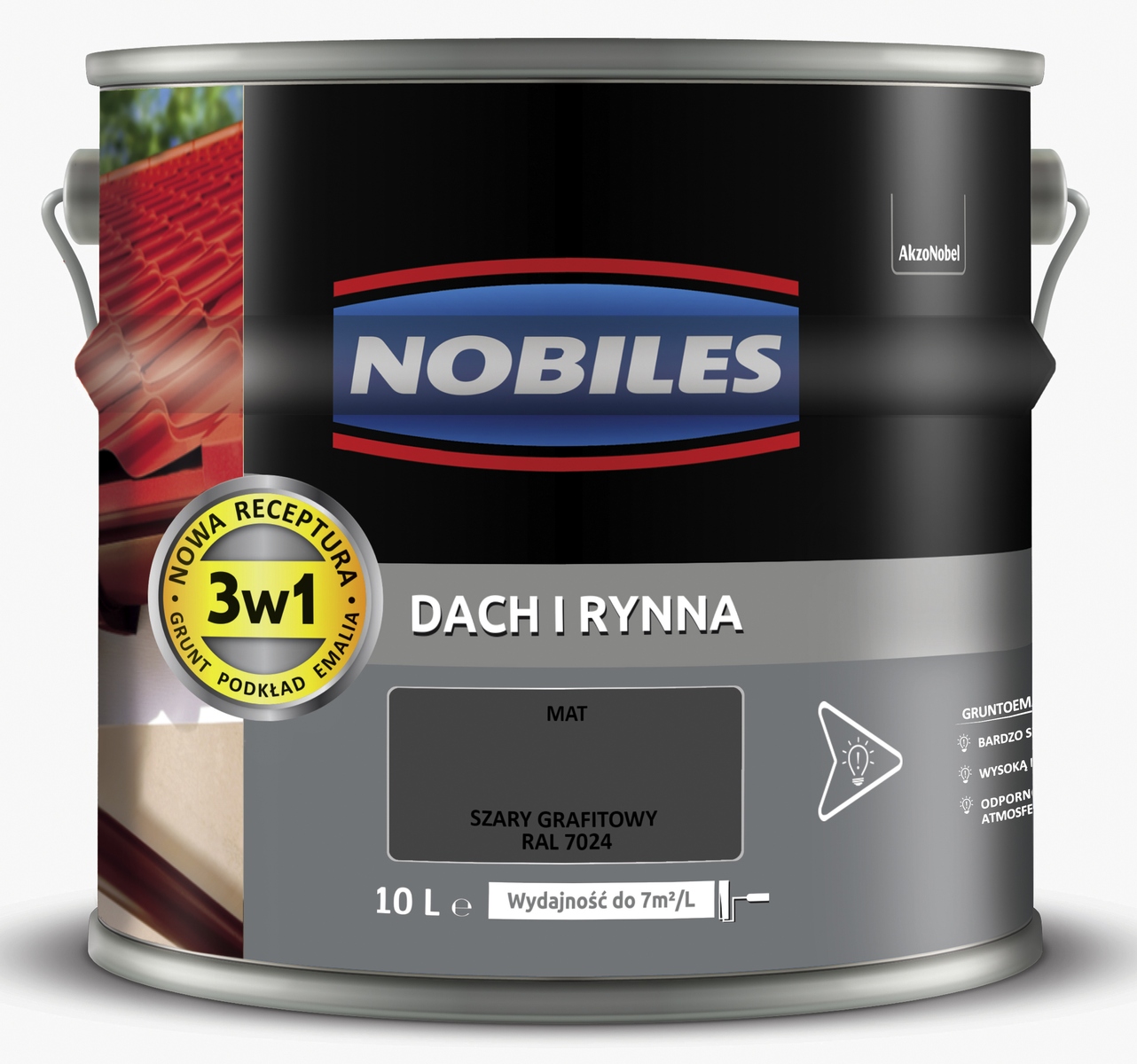 Nobiles Farba na maľovanie striech Strecha a žľab 10L Grafitová Ral 7024
