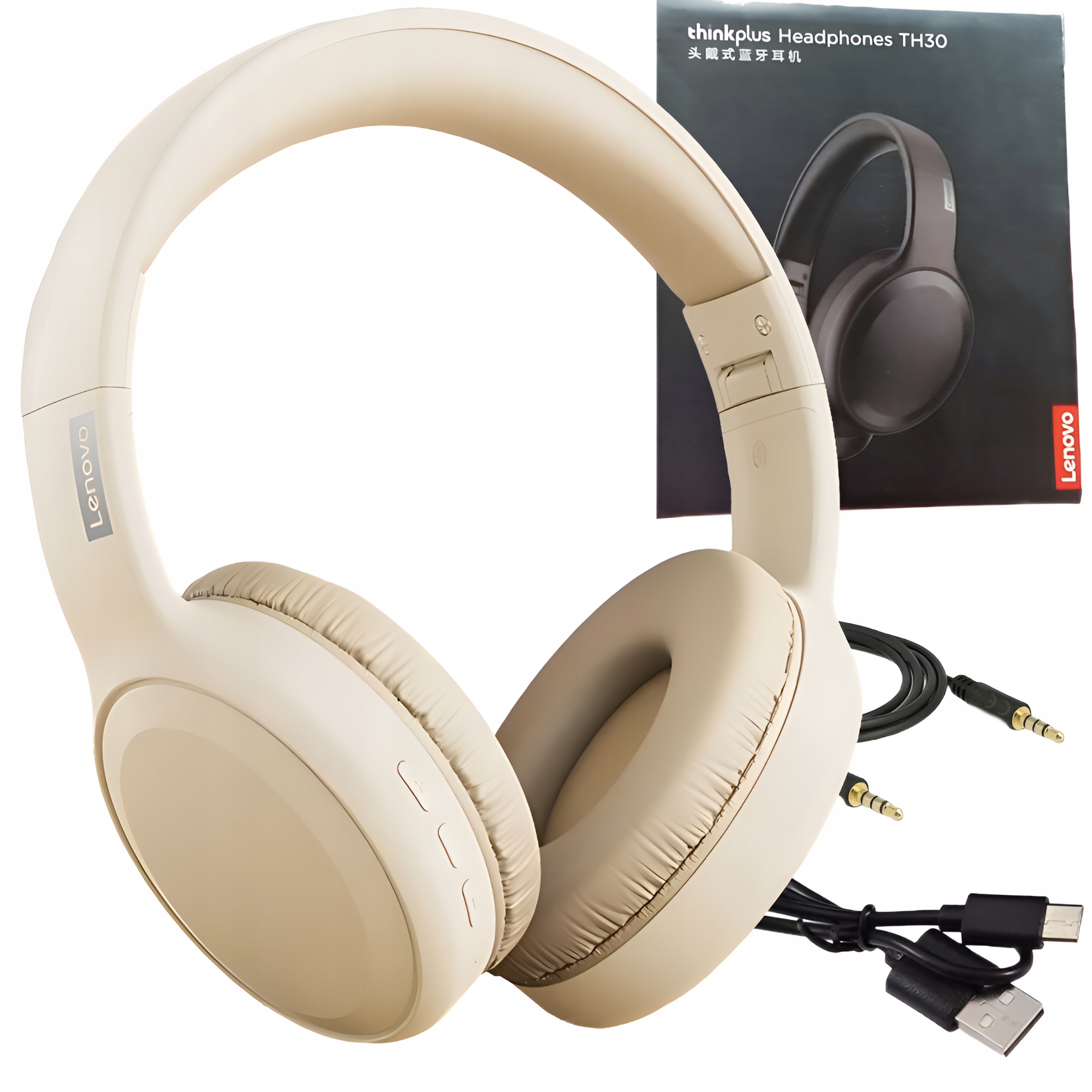 Sluchátka Bezdrátová Přes Uši Lenovo TH30 Ecru 9h Baterie Bluetooth 5.3