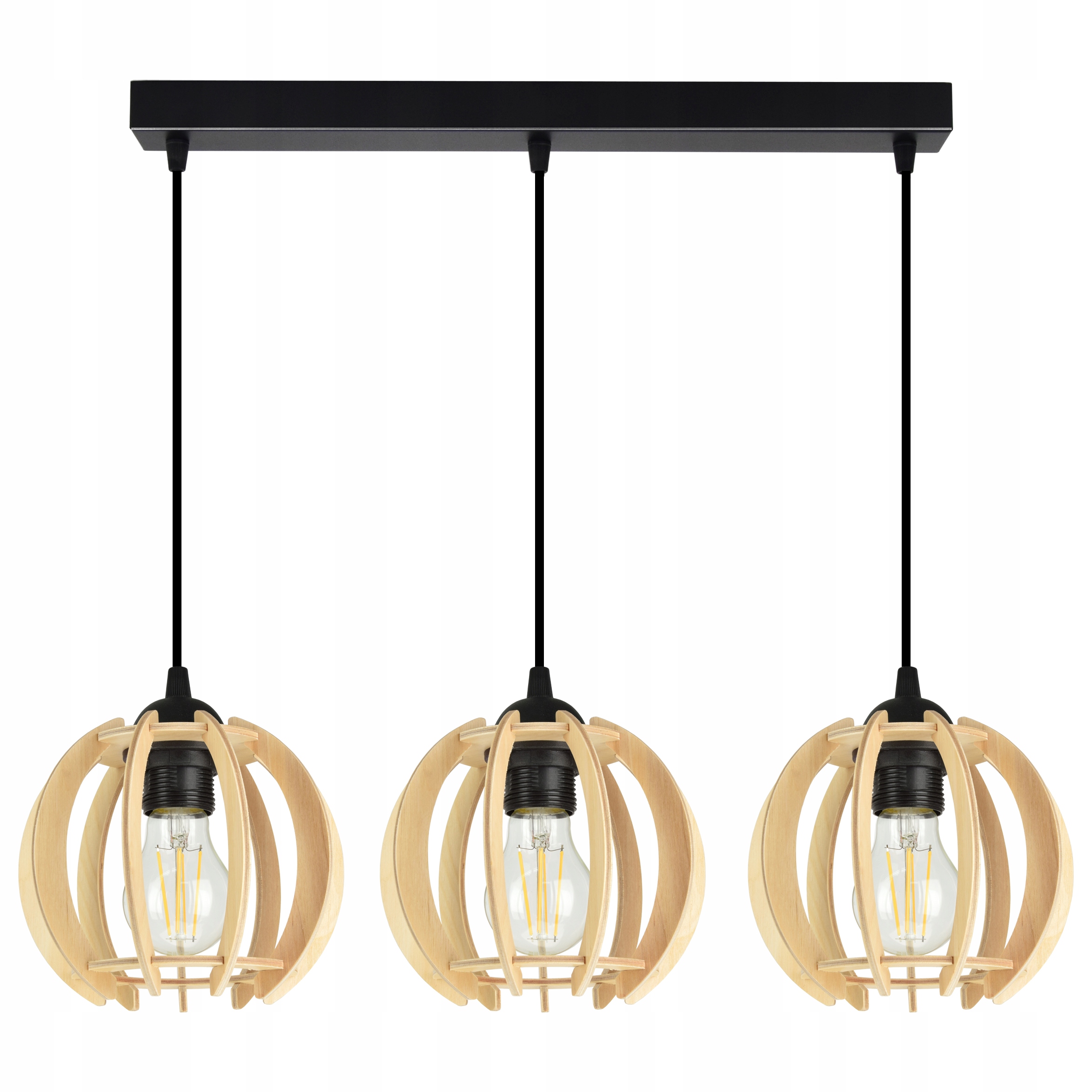 

Lampa Wisząca Żyrandol Trzy Drewniane Klosze Led