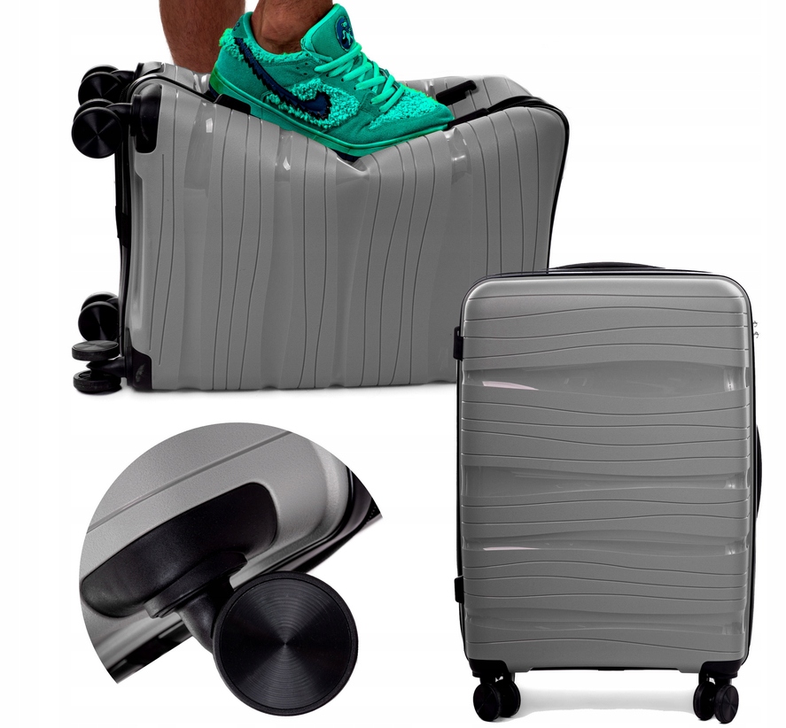 Duża Walizka Mocna Polipropylen Bagaż Rgl Zamek Tsa Szara