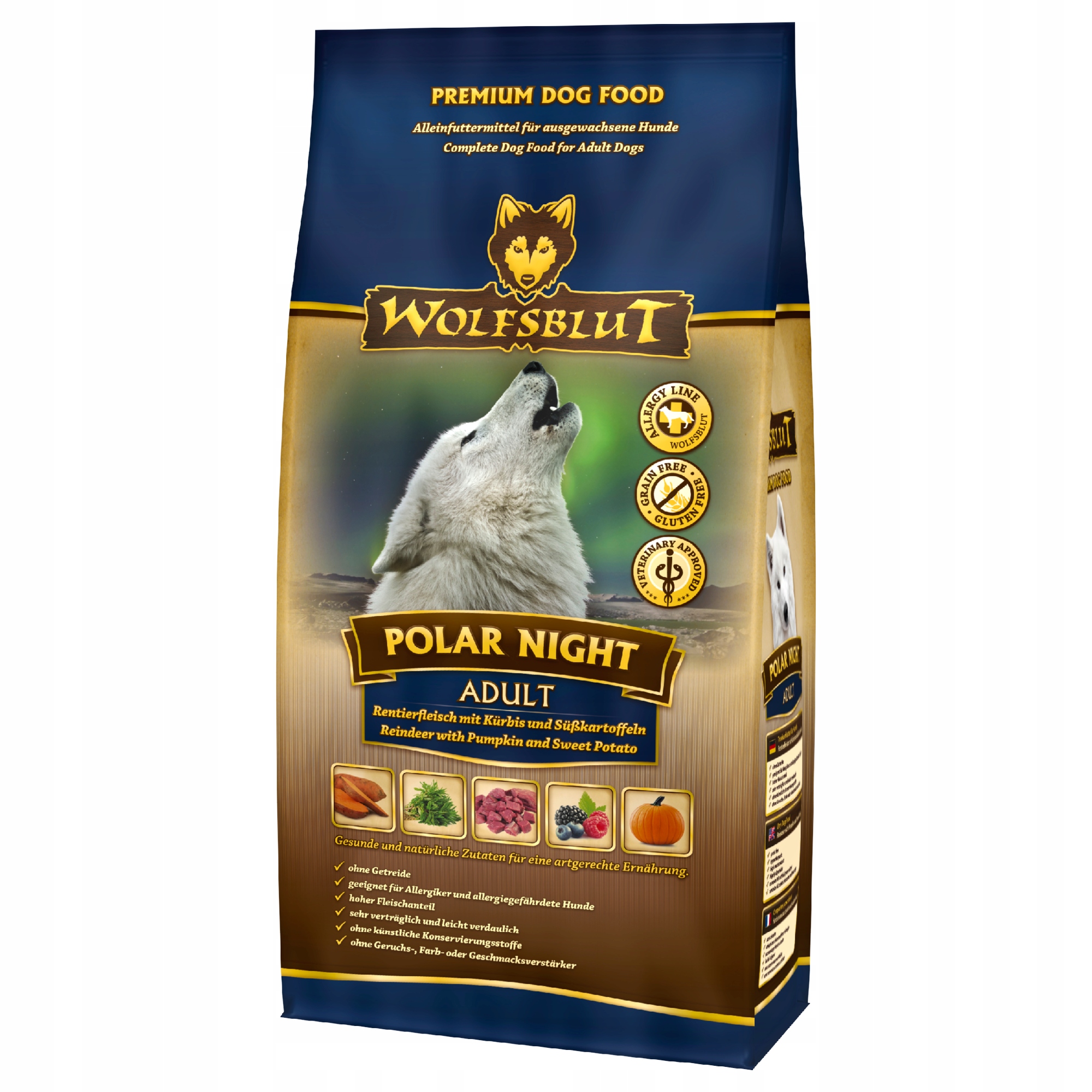 Levně Suché krmivo pro psy Wolfsblut Polar Night adult, sobí maso/dýně, 12,5 kg