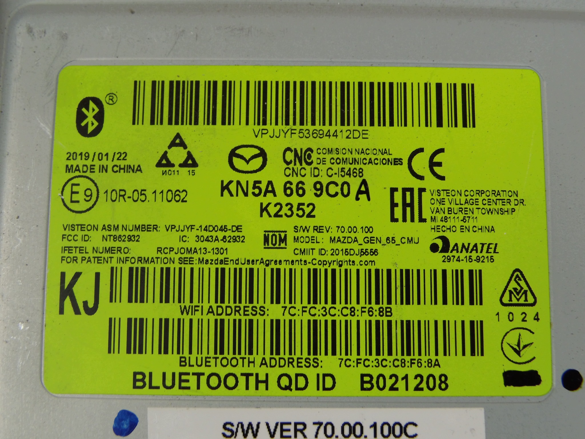 Mazda Module Unité de contrôle radia Navigation KN5A669C0A