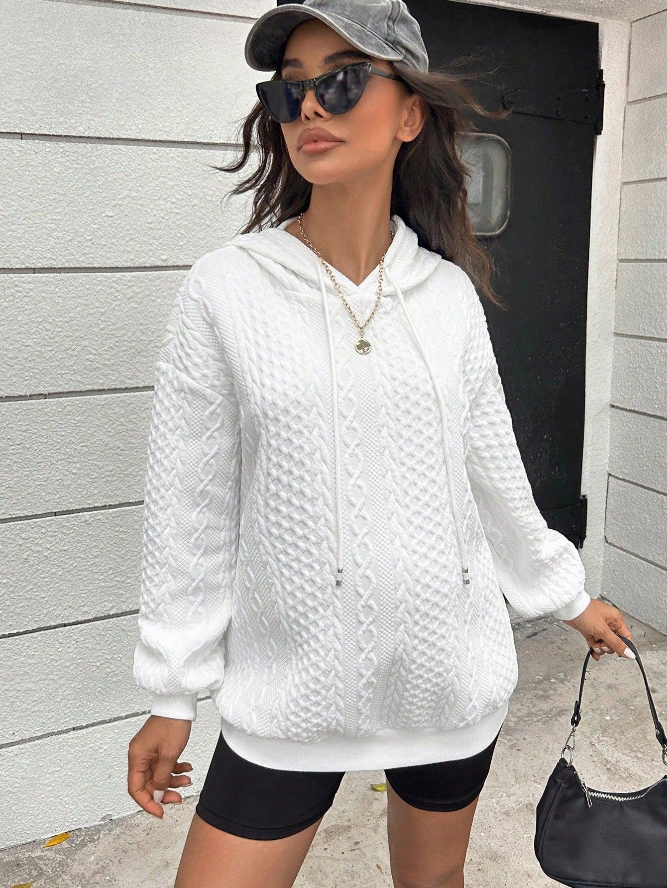 LUŹNA BLUZA CIĄŻOWA BIAŁA Z KAPTUREM TEKSTURA WARKOCZ SHEIN 40/42