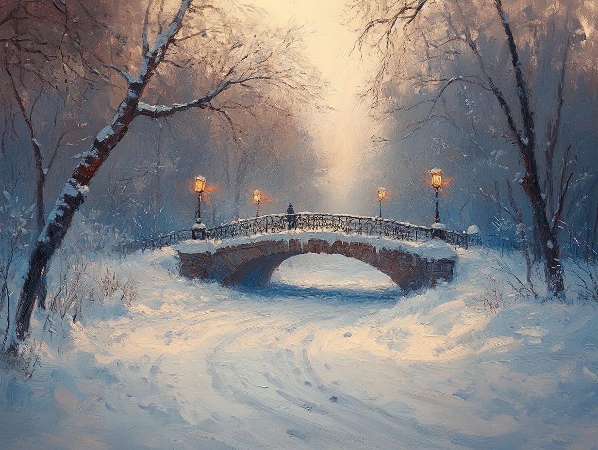 Obraz Na Plátně Canvas Krajina Pohled Park Most Potok Zima Sníh 80x60