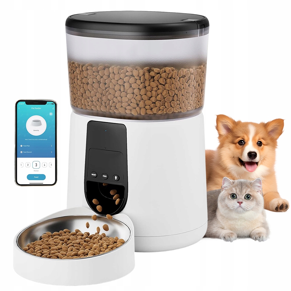 Sada Automatických Podavačů Krmiva Pro Psa Kočku Ovládání Aplikace