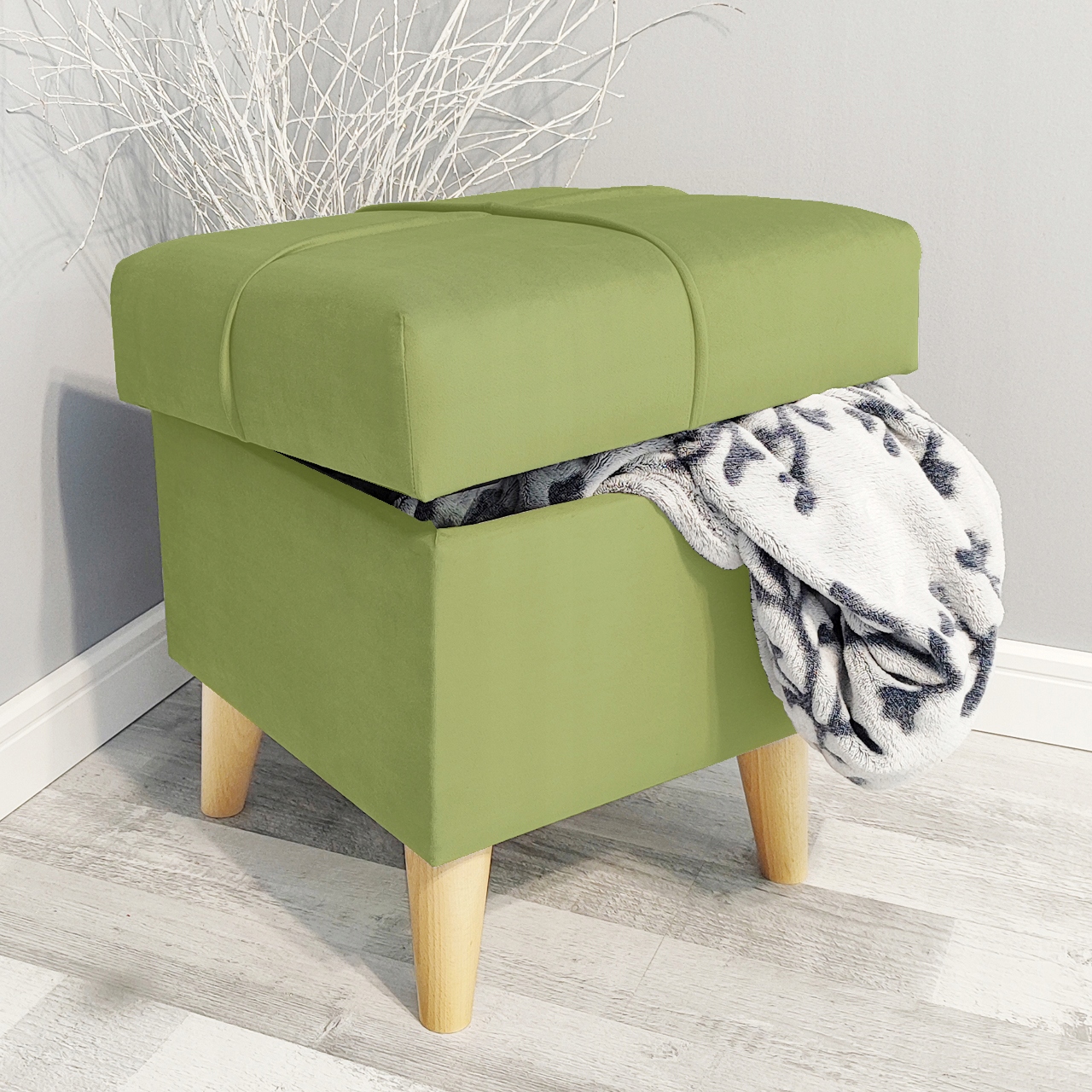 Taburet S Úložným Prostorem A Otevíratelnou Podnožkou Kufřík Olivově Zelená