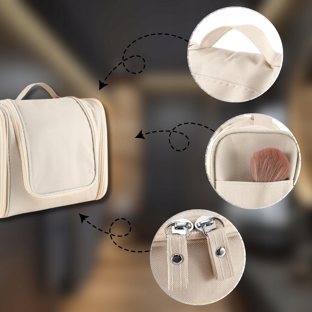 Kosmetyczka rozkładana beżowa organizer podróżny wiszący pojemny duży Materiał dominujący syntetyk