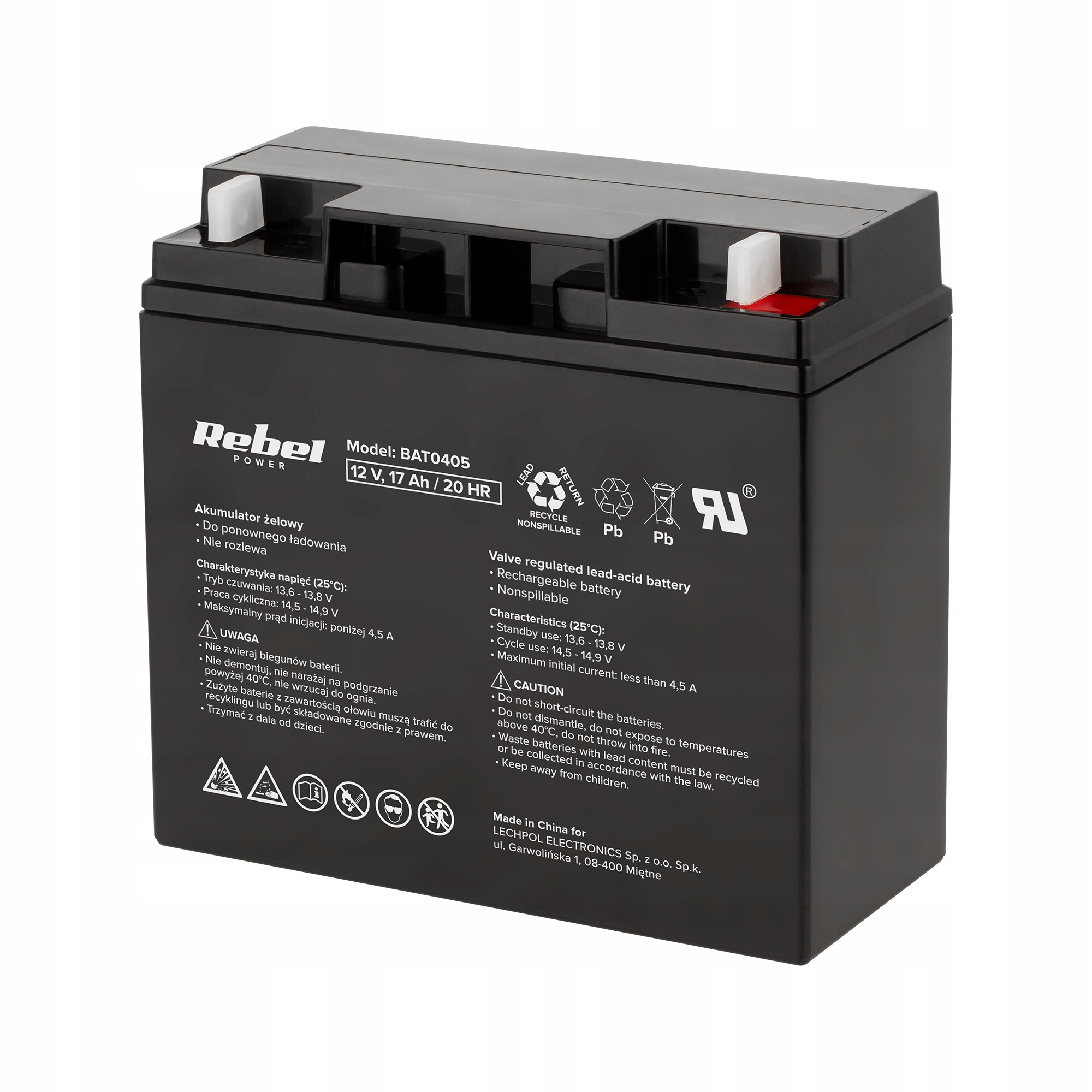 Rebel BAT0405 Gelový akumulátor 12 V, 17 Ah