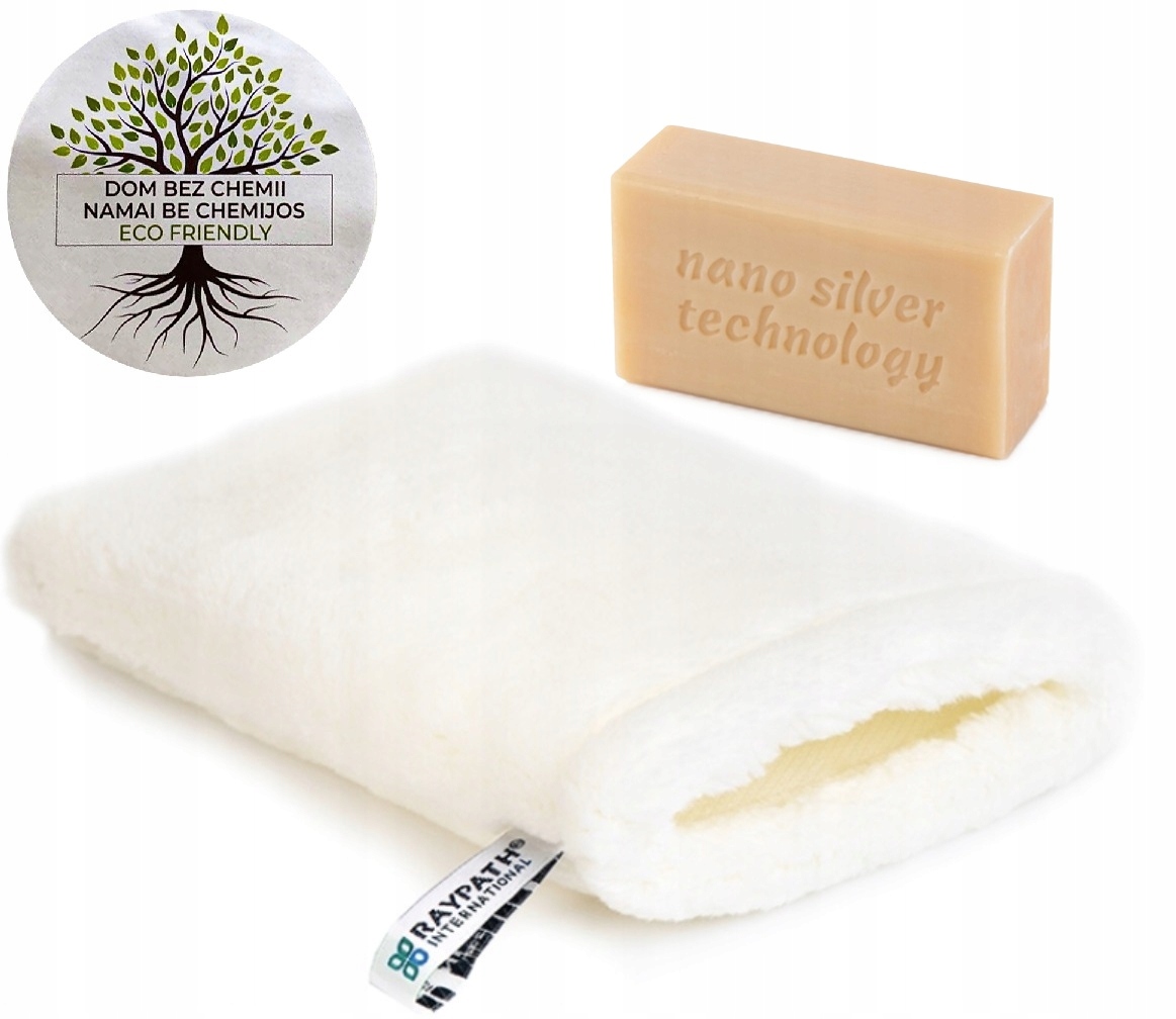 Raypath Zestaw Rękawica Biała M Szare mydło z Nanosrebrem 100g
