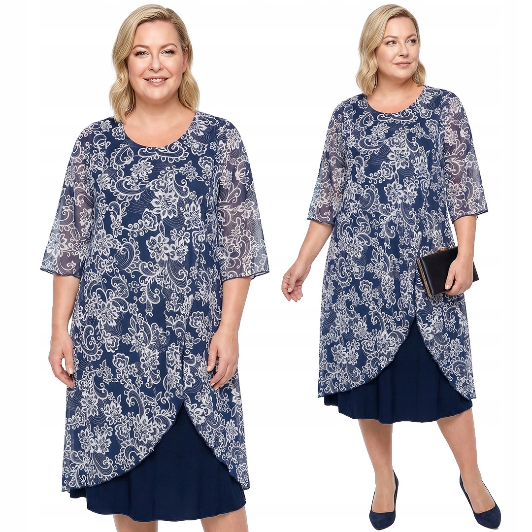 Tmavě modrá šaty se světle šedým vzorem plus size velikost 52/54