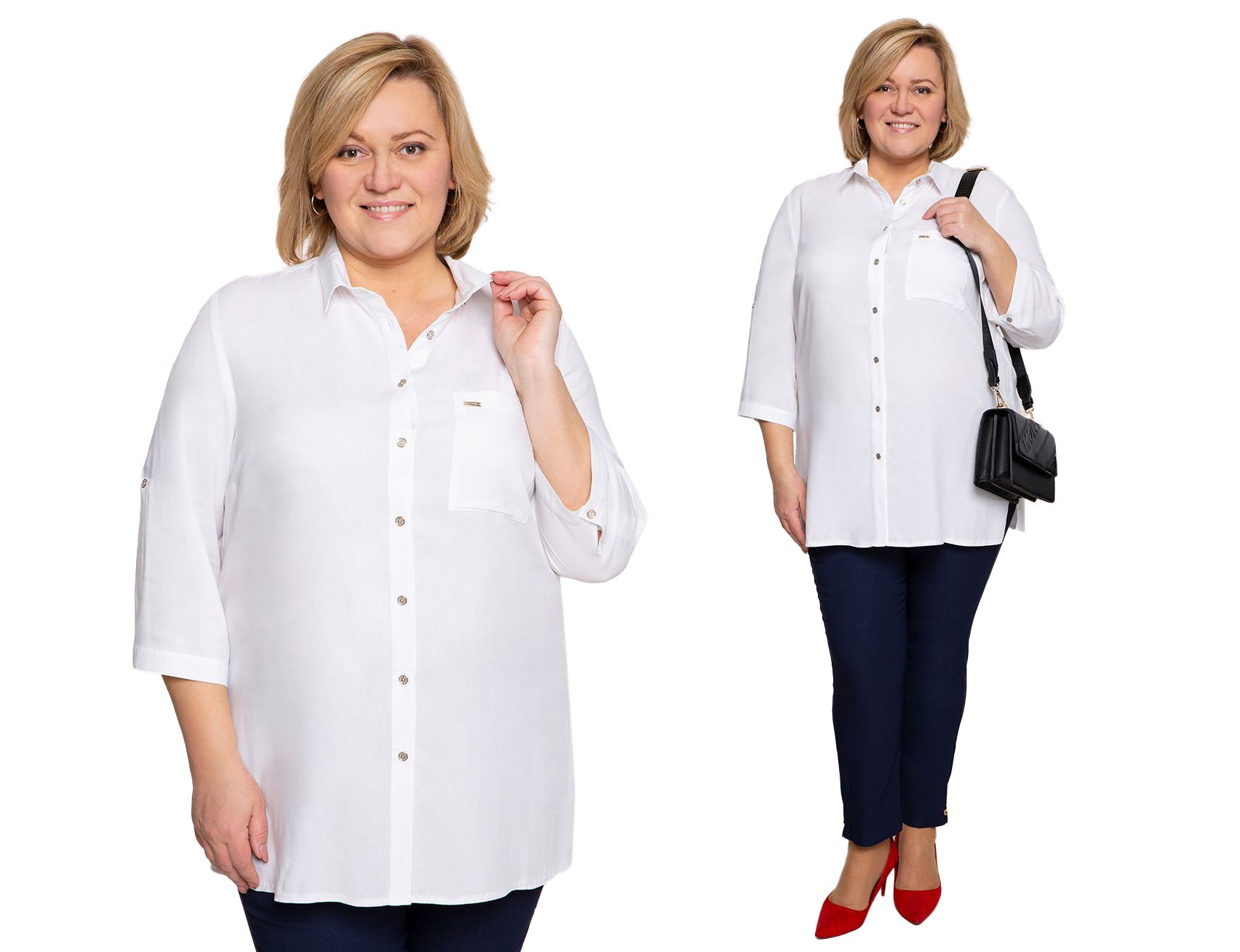 Dlouhá bílá košile s rukávem 3/4 50